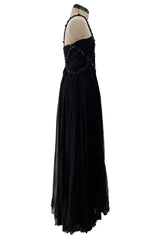 Incredible Spring 2003 Valentino Runway Black Silk Chiffon Dress w Black Beaded Detailing