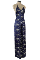 Insanely Good 1973 Biba by Barbara Hulanicki Blue Backless Horse Print Jumpsuit