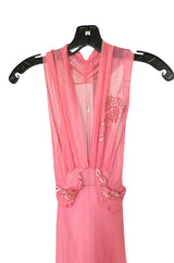 1930s Pink Silk Hand Applique Detailed Boudoir Negligee Lingerie Dress