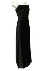 Austere 1980s Halston Strapless Liquid Black Silk Velvet Dress