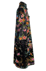 Extraordinary 1920s Colourful Densely Embroidered Black Silk Asian Evening Coat