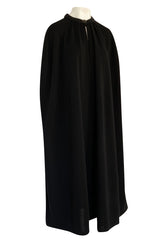 1970s Yves Saint Laurent Fine Black Wool Jersey Minimalist Cape w Button Neck