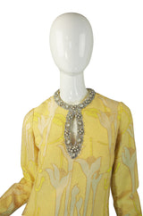 1960s Beaded Silk Brocade Caftan Dress