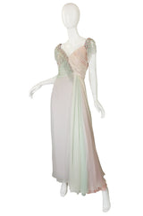 1970s Bob Mackie Pastel & Beaded Silk Gown