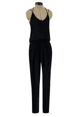 Late 1970s Ossie Clark Gold Label Slinky Black Jersey Tank Top & Peg Leg Pant Set