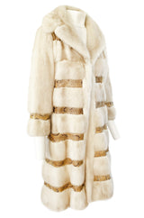 Rare 1960s Christian Dior Pale Ivory Mink Coat w Python Snake Insets