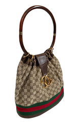 Rare & Original 1970s Gucci Bucket Canvas Logo & Leather Bag w Lucite Handle