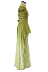 Incredible Spring 2005 Valentino Haute Couture Green Ombre Bias Cut Silk Chiffon Dress w Pleated Bodice