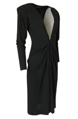 F/W 1985 Yves Saint Laurent Ad Campaign Black Jersey Plunge Dress