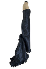 Spring 1999 Oscar de la Renta Strapless Silk Taffeta Dress w Elaborate Back Skirt