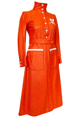 Iconic 1960s Andres Courreges Bright Orange  & White Vinyl Coat or Dress