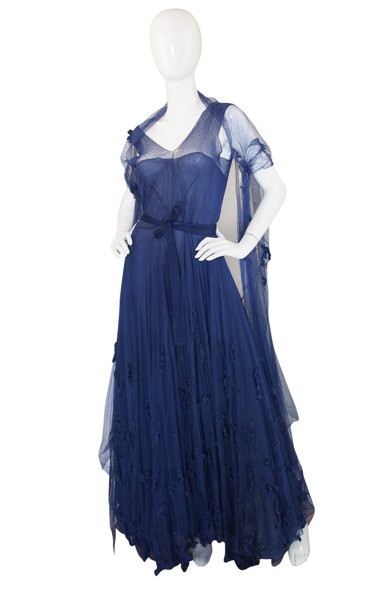 Late 1940s Norman Hartnell Attr Couture Net Gown