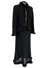 Cruise 2003 Chanel by Karl Lagerfeld Black Boucle Suit w Loop Wool Edging