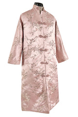 Prettiest 1960s Pink Silk Embroidered Asian Evening Coat w Top Stitched Cuffs & Collar