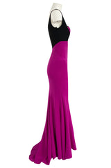 Bespoke 2012 Narciso Rodriguez Couture Graphic Pink & Black Silk Dress w Trained Back