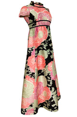 Late 1960s Malcolm Starr Prettiest Huge Pastel Floral Print Silk Dress