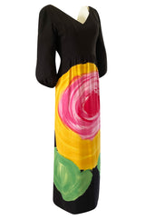 Spring 1964 James Galanos Huge Floral Screened Black Silk Dress