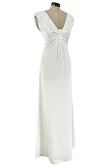 2000s Valentino Roma Off White Super Model Long Dress w Bead & Sequin Detailing