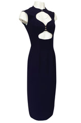 1990s Sophie Sitbon Minimalist Deep Blue Front Cut Out Bralette Dress