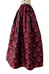Prettiest 1970s Nina Ricci by Gerard Pipart Deep Red Floral Pattern Silk Skirt w Pockets