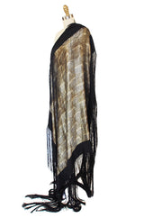 Rare 1920s Gold Lame & Silk Fringe Shawl