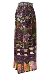 1960s Valentina Beaded & Sequin Elaborate Printed Felt Jersey Maxi Skirt