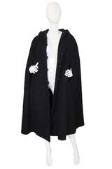 1960s Black Hooded Wool Cape