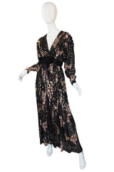 1970s Silk & Gold Thread Galanos Gown