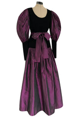 Fall 1982 Yves Saint Laurent Iridescent Purple Silk Taffeta Gigot Sleeve Dress