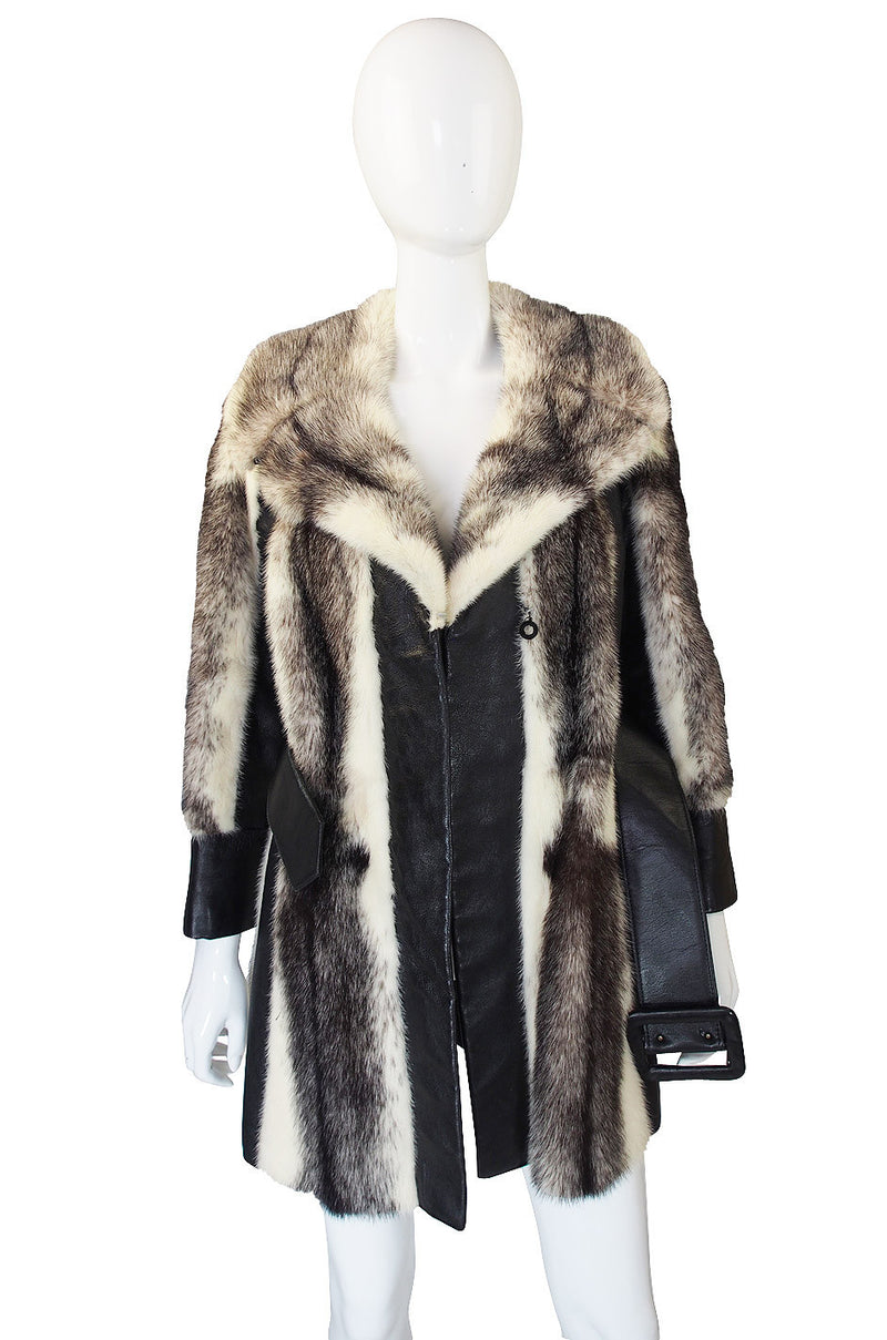 1970s Belted Leather & Mink Fur Jacket
