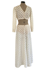 1960s Saks Fifth Avenue Ivory Lace Wide Legged Crop Pant & Matching Crop Top