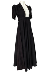 Iconic c.1969 Ossie Clark 'Bridget' Black Crepe Plunge Front Wrap Dress