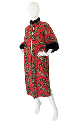 1970s Fur Trimmed Christian Floral Silk Dior Coat