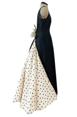Well Documented Spring 1988 Valentino Haute Couture Silk Dress w Sweeping Dotted Train & Flower