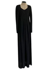 Incredible 1960s Ossie Clark Black Moss Crepe Dress w Capped Shoulders