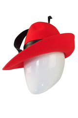 1960s Red Mr John Fedora Hat with Leather Feather Detail