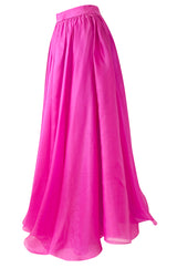 Numbered c.1979 Givenchy Vivid Pink Silk Organza Full Length Maxi Skirt