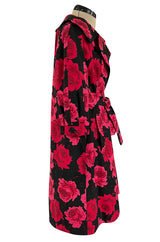 Documented 1962 Marc Bohan for Christian Dior Rose Printed Coated Cotton Raincoat