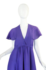 1970s Ossie Clark for Radley Purple Moss Crepe Dress