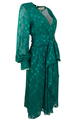 A/W 1973 Christian Dior Haute Couture Stunning Green Silk Chiffon Dress