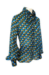 Rare 1960s Jeff Banks Novelty Swimmer Print Button Front Shirt Top