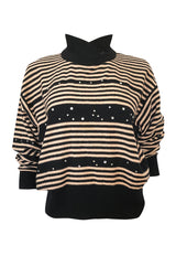 1980s Sonia Rykiel Pink & Black Sweater w Rhinestone Embelishments