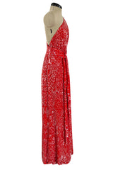 Spectacular 1980s Salvatore Ferragamo Red Glass Beaded One Shoulder Dress