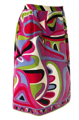 1960s Emilio Pucci Swirling Pink & Lavender Print Cotton Velvet Skirt