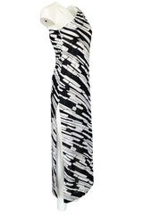 1970s Donald Brooks for Sinclair One Shoulder Black & White Nylon Dress