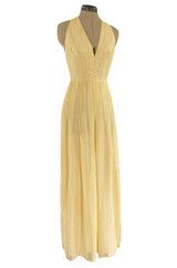 Spring 1976 Christian Dior by Marc Bohan Couture Metallic Gold Striped Silk Chiffon Dress & Jacket