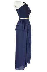 Museum Held 1975 Hubert de Givenchy Haute Couture One Shoulder Silk Dress w Matching Cape