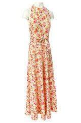 1970s Diane Von Furstenberg Backless Floral Jumpsuit w Extra Wide Legs