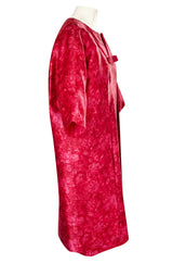 Mid 1950s Christian Dior London Demi-Couture Raspberry Printed Silk Coat & Dress Set