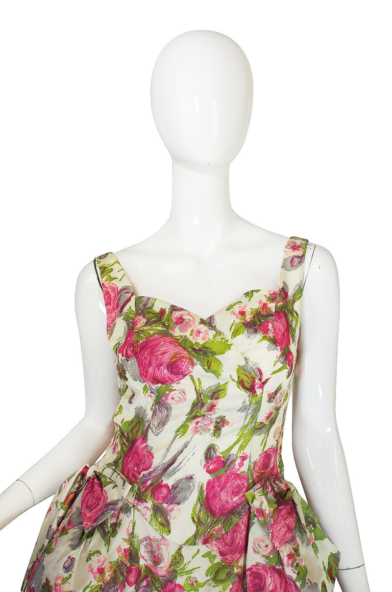 1950s Printed Floral Silky Rayon Emma Domb Dress
